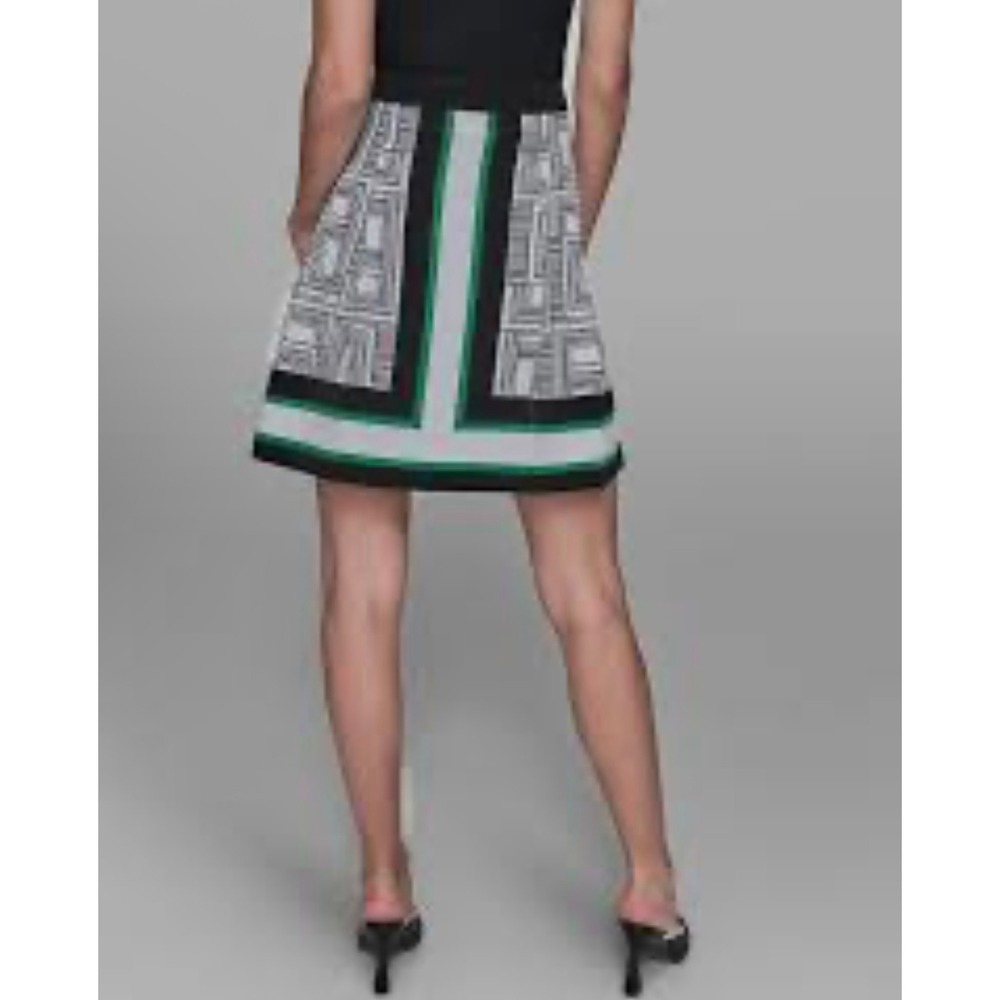 Karl Lagerfeld Paris Skirt Geometric Print Mini Black White‎ Green Size 2